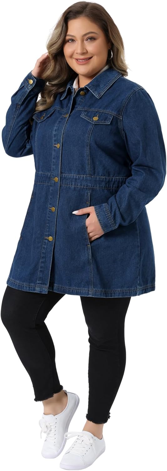 Agnes Orinda Plus Size Denim Jacket for Women Buttons Long Sleeve Jean Jackets - Image 3