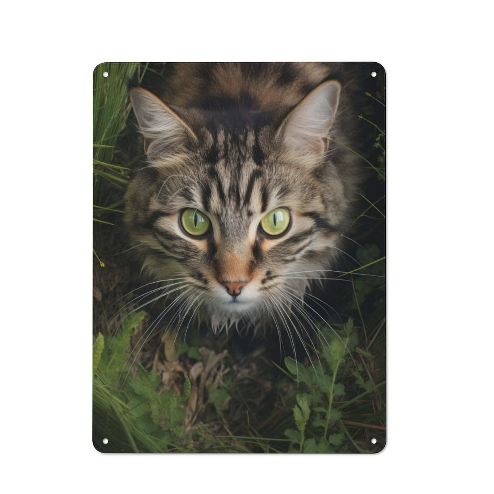 Junmoney Cat Walking In Grass Retro Decorative Metal Plaque 40X30cm, Garage Wall Decor For Garage, Workshop, Shed Or Utility Room