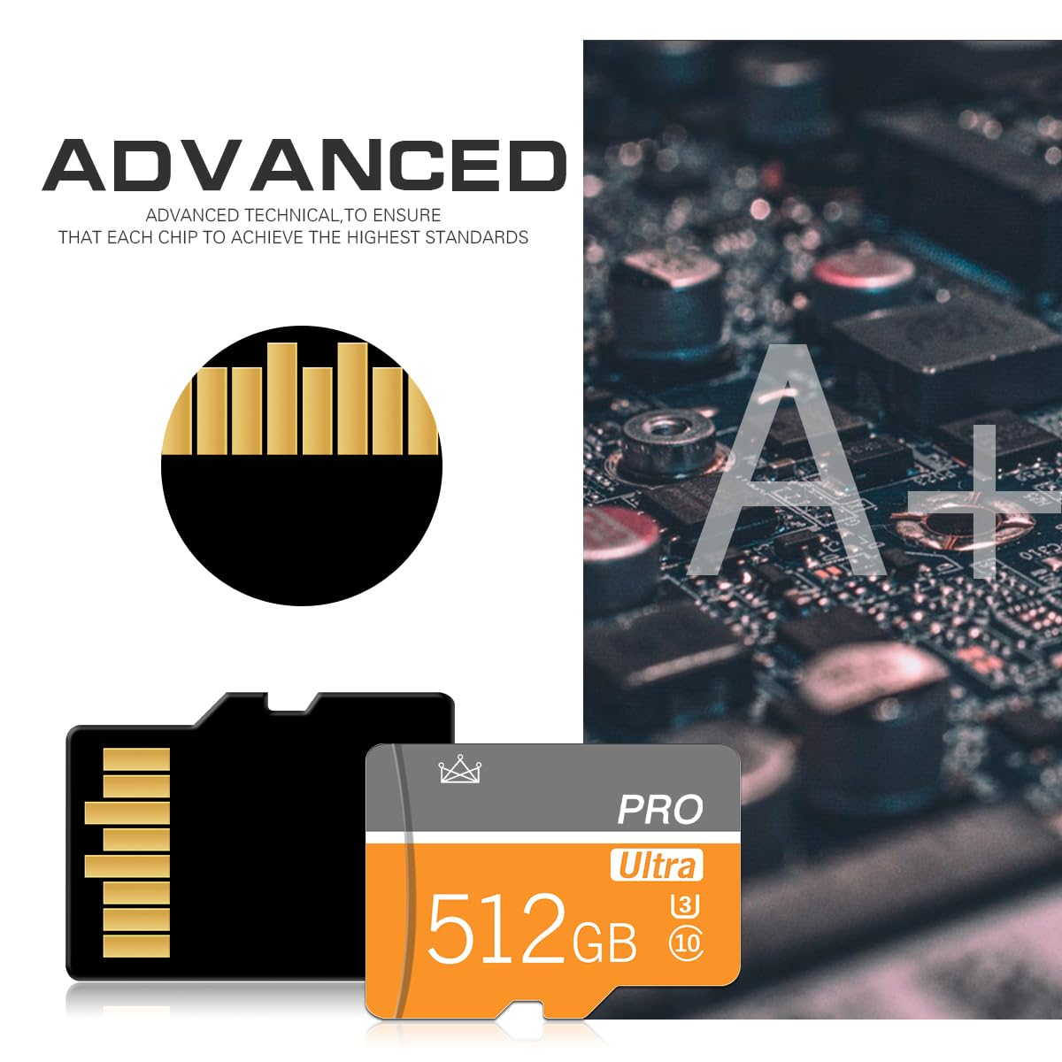 512GB Karta pamięci Micro Class 10 512GB Karta Micro SD z adapterem SD Wysokoprędkowa karta pamięci do tabletu, aparatu, drona