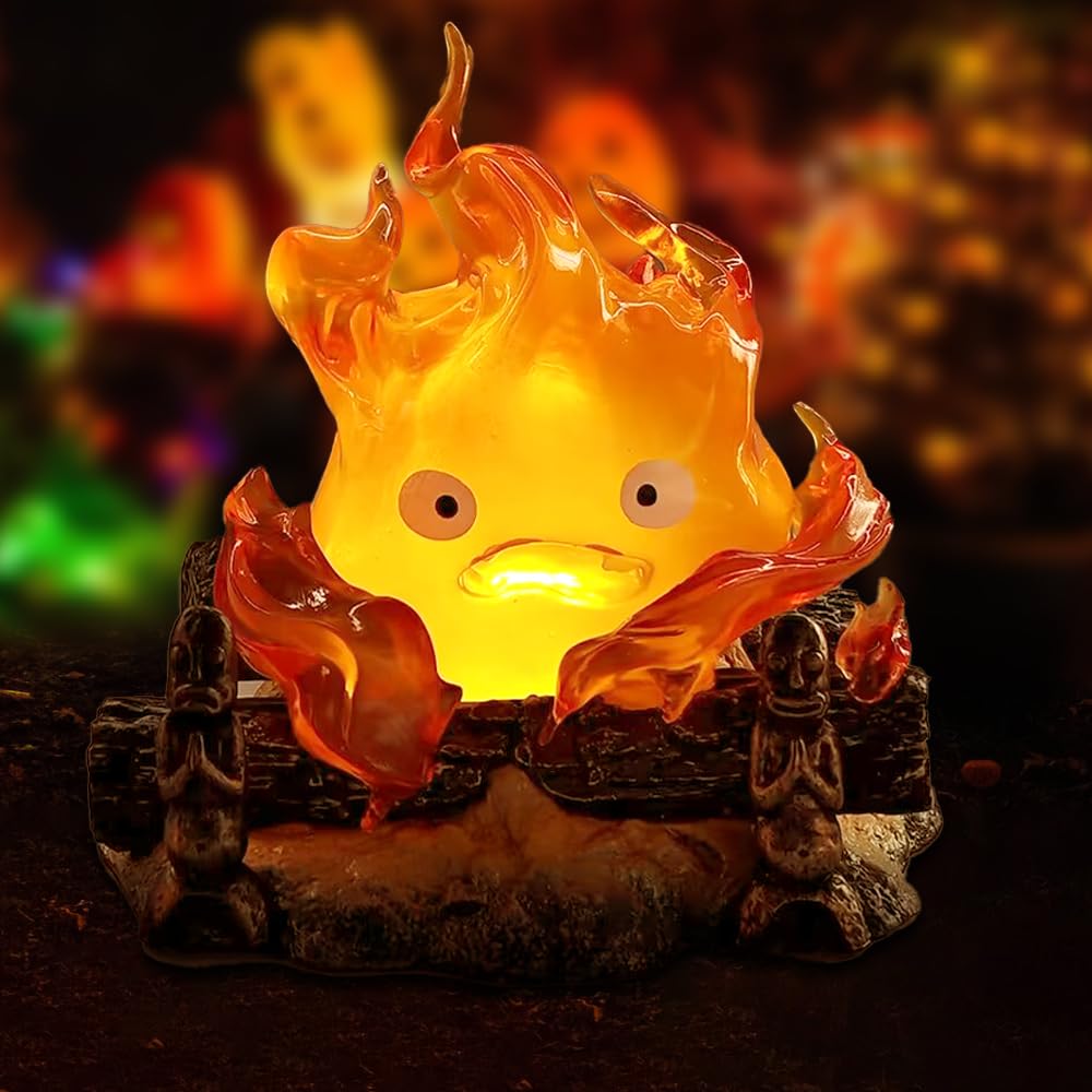 Calcifer lampka nocna, lampa Calcifer, lampa anime, śliczne ornamenty anime ognistych elfów, lampka nocna Calcifer światło otoczenia płomieni do ornamentów modelu biurkowego, Halloween