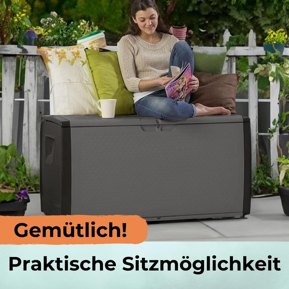 Gartenbox Wetterfest Outdoor Auflagenbox Wasserdicht Garten Box Gartenauflagen Gartentruhe Kissenbox XXL Aufbewahrungsbox Garten Paketbox Gartenkiste mit Rollen 430 L