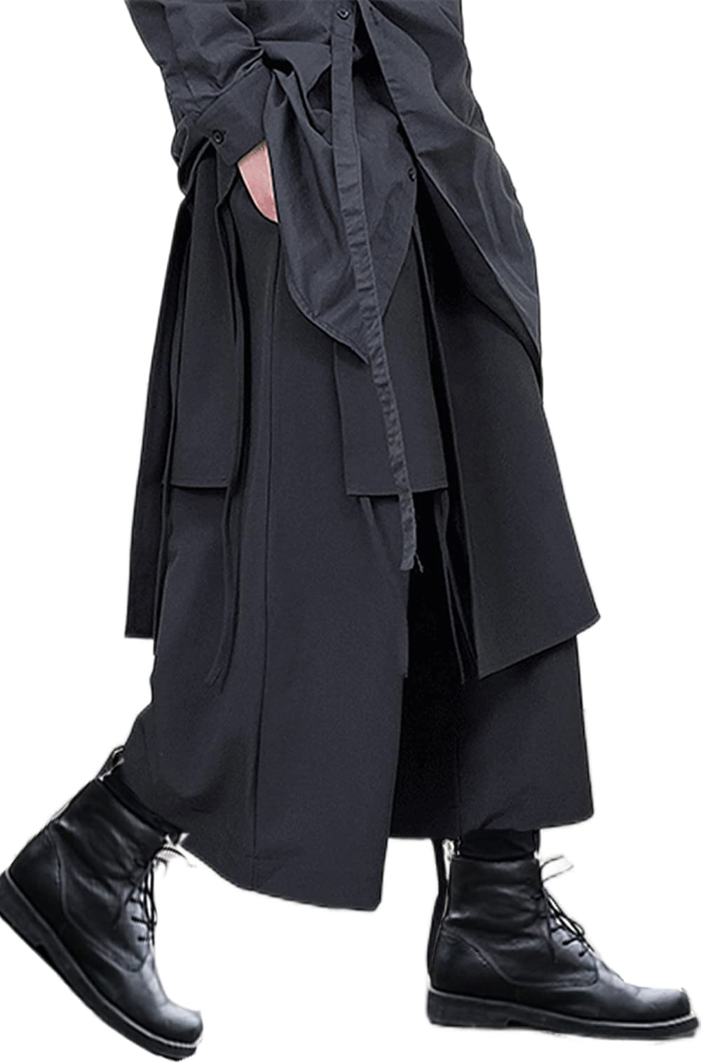 AITFINEISM Pantalones de Falda Casuales para Hombre, Holgados, de Pierna Ancha, Pantalones Tipo Kimono japonés Harajuku, Negro, XX-Large