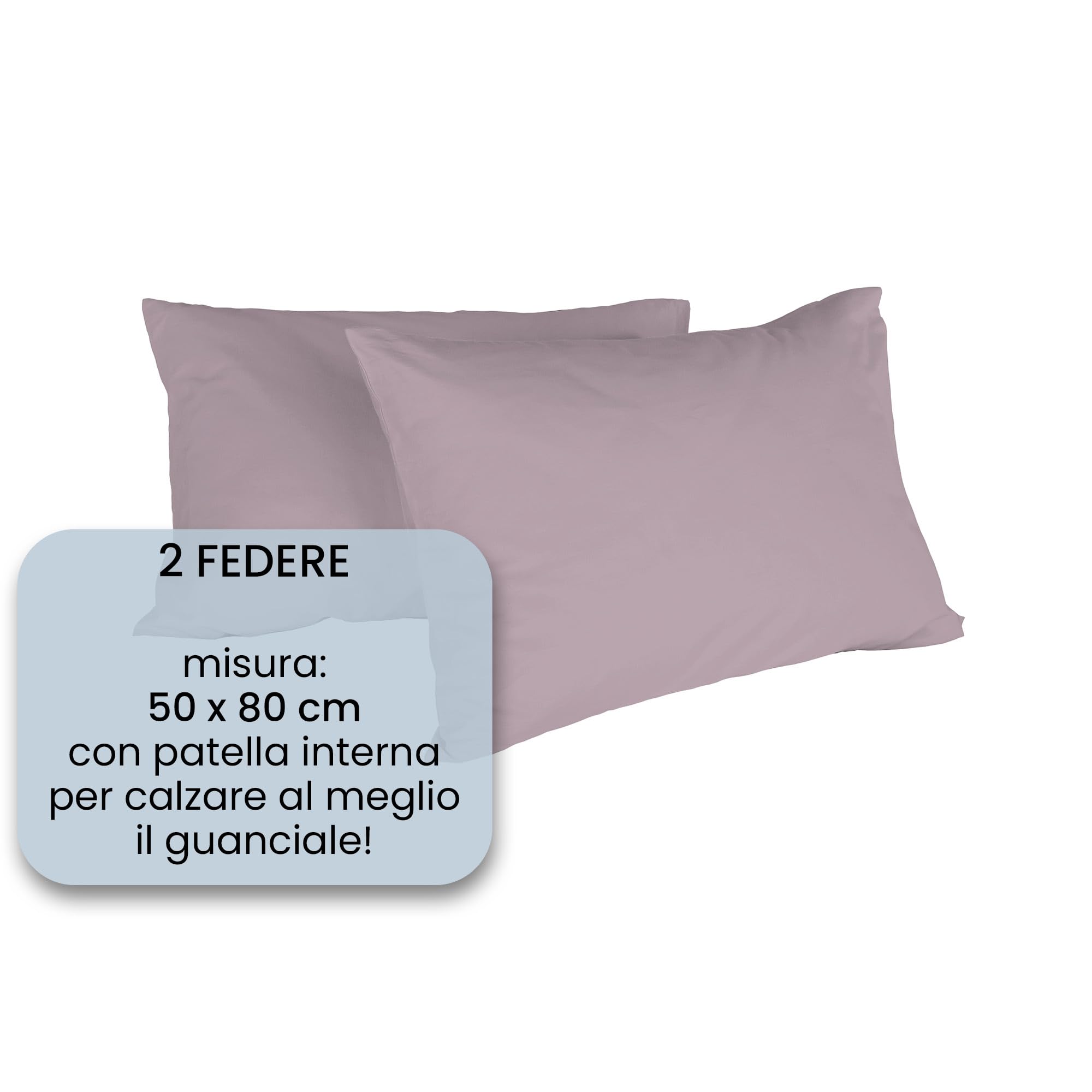 Juego de 2 Fundas de Almohada MAX Color 100% algodón, Made in Italy, 50x80 cm con Solapa Interior, Liso – Rosa Antico