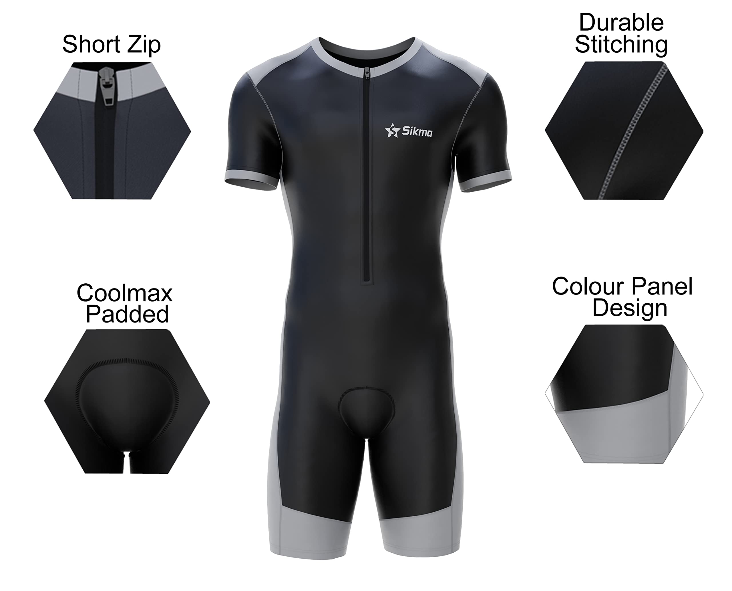 Sikma Mens Cycling Skinsuit Padded One Piece Trisuit Bike Top Short