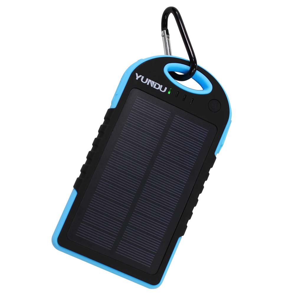 YUNDU Solar Charger 12000mAh Portable Rain-Proof Dual-USB Outdoor Sport Hiking Travel Moble Power Bank (Blue)