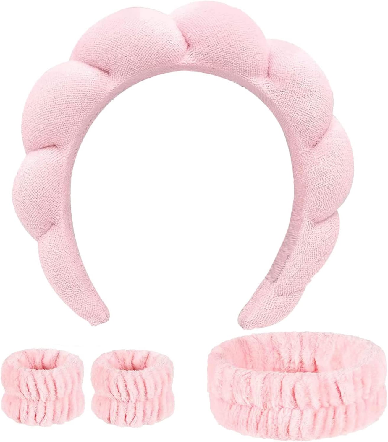 Spa Headband for Women with Spa Wrist Wash Bands and Microfiber Headband - Sponge & Terry Towel Cloth Fabric Head Band for Skincare and Face Washing
