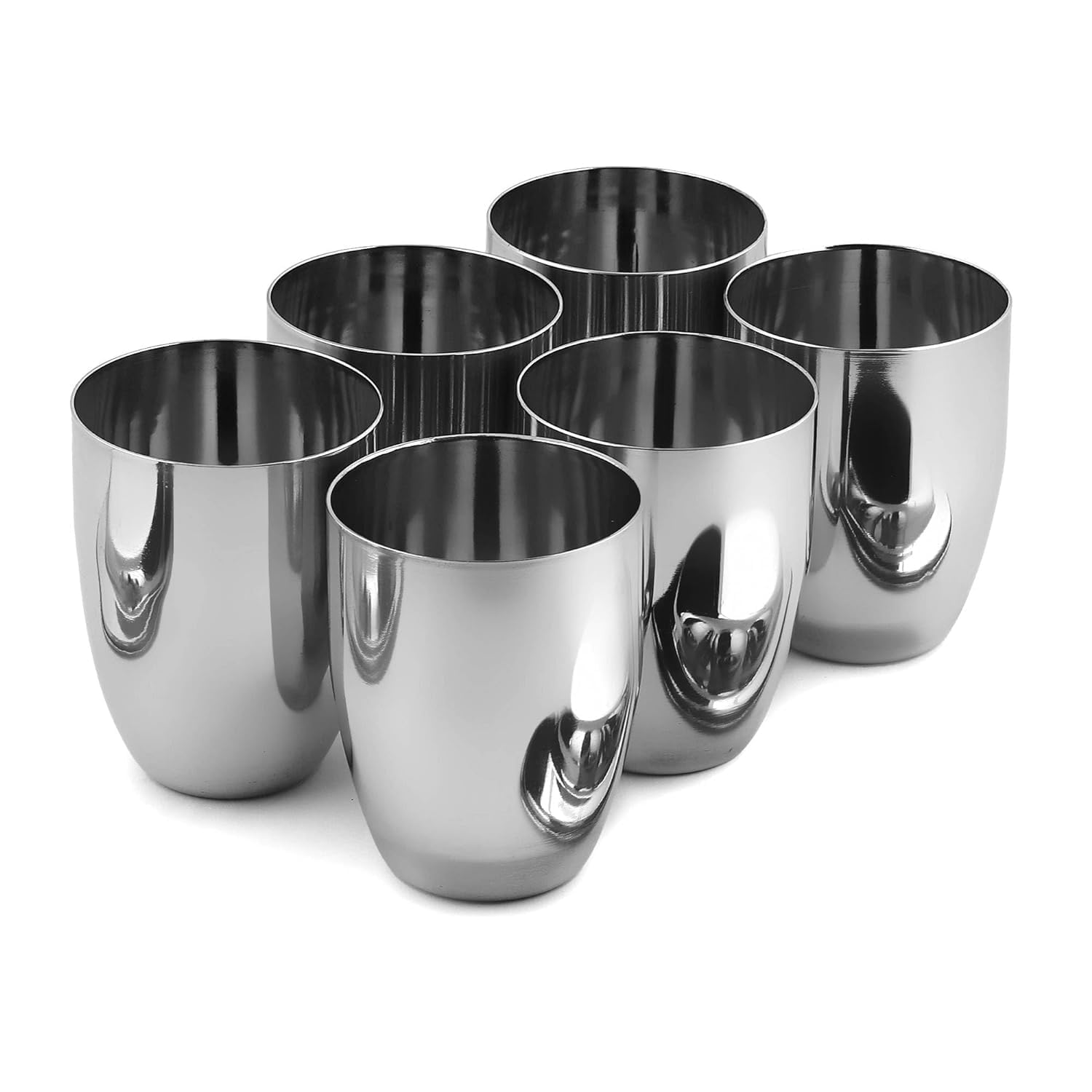 Glass Set | Premium Heavy Guage | Silver Mirror Polish | Break Resistant | Gifting Item | 350ml | Set of 6 (Polished)-image-8