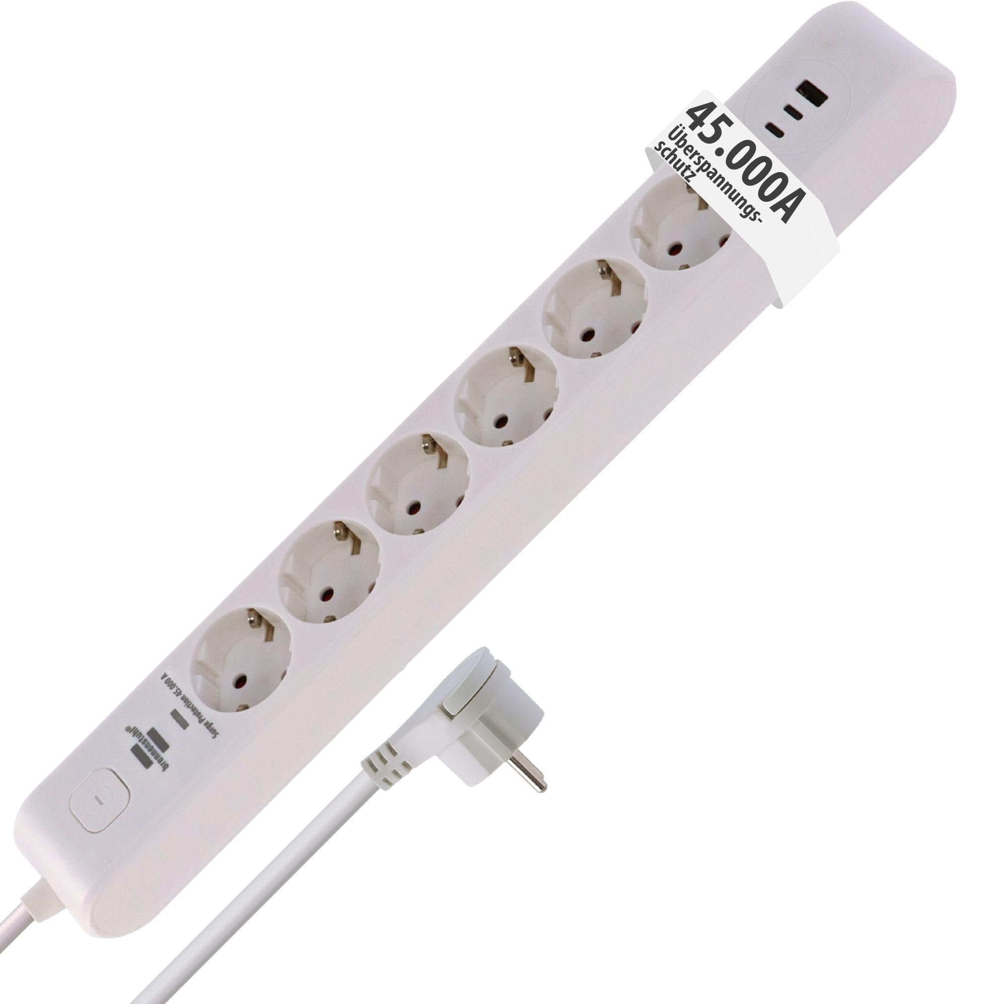 Brennenstuhl Steckdosenleiste 6-Fach mit USB und Überspannungsschutz 45.000A (Mehrfachsteckdose mit 2X USB C PD 36W zum Schnellladen und 1x USB A 36W, Schalter, 2m Kabel) weiß