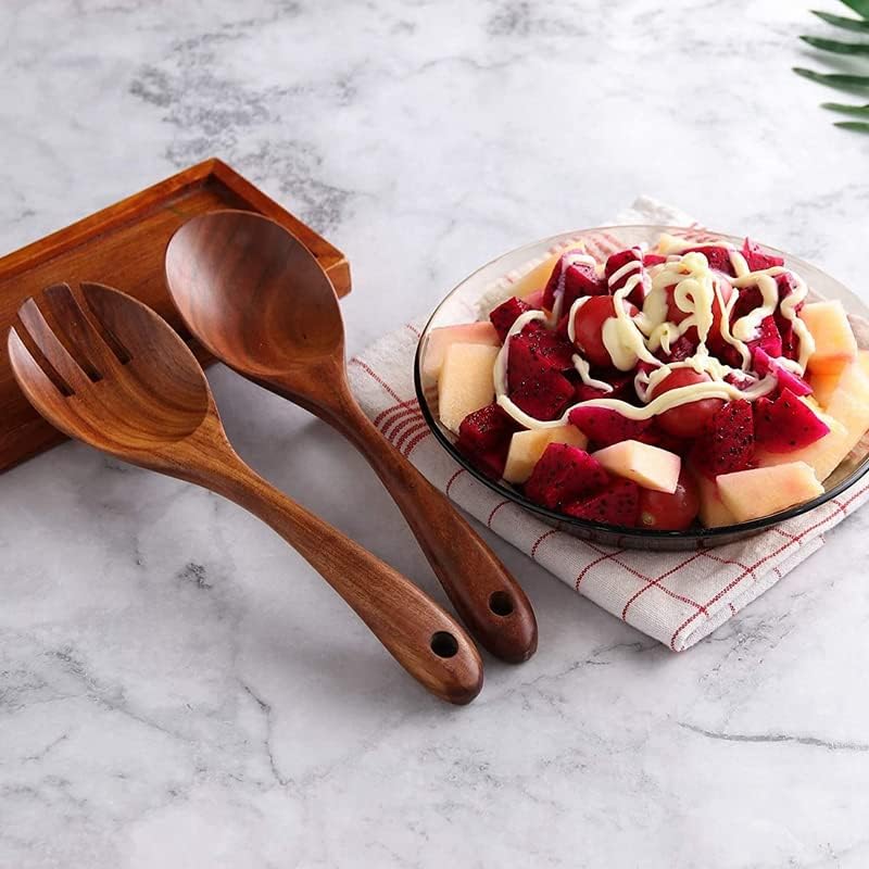 Miniatura 4 de Utensilios de cocina, 10 cucharas de madera para utensilios de cocina, juego con soporte de madera, sartén antiadherente, herramienta de cocina,