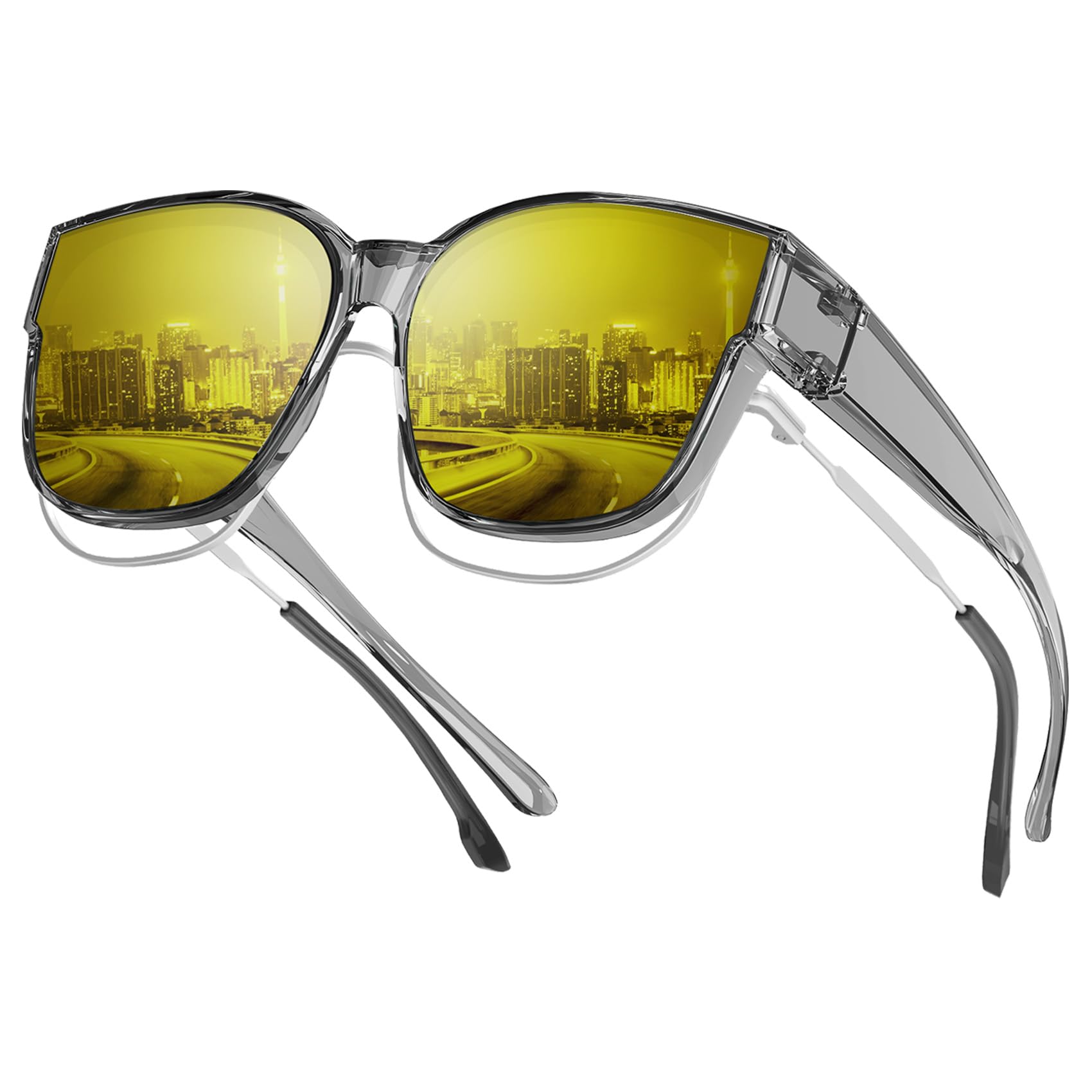 KALIYADI Night-Vision-Glasses Fit-Over-Glasses Wrap-Around Glasses: Anti Glare Night Driving Glasses for men women HD Lens