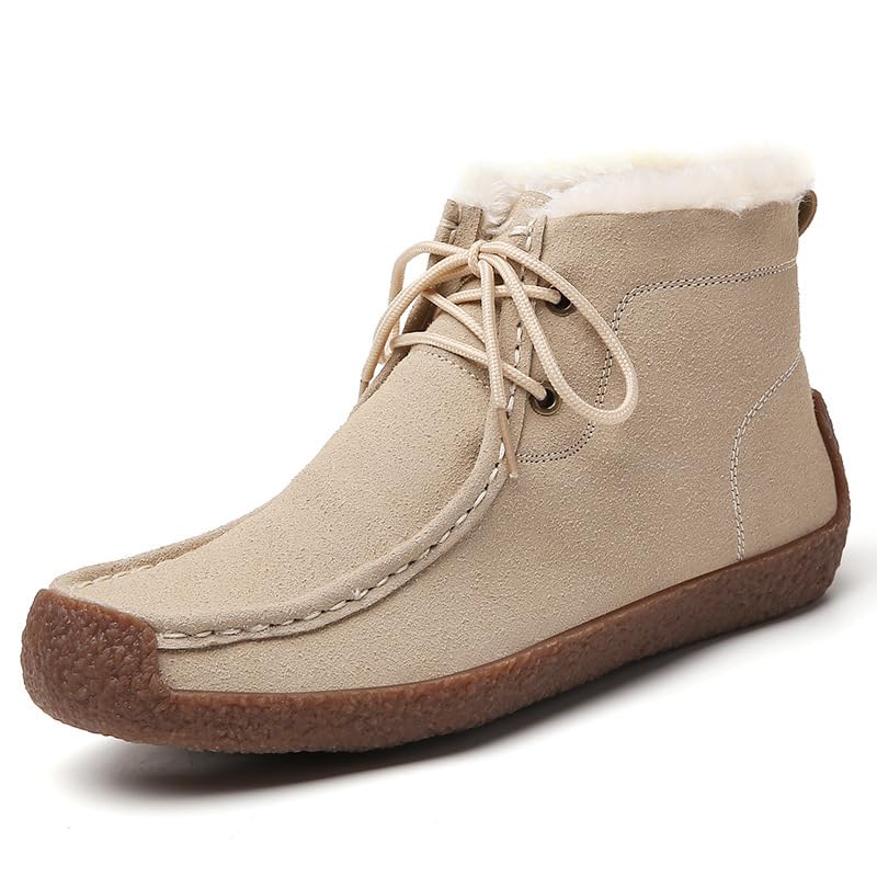 Womens Winter Boots Suede Leather Warm Fur Lined Ankle Boots Non-Slip Winter Shoes