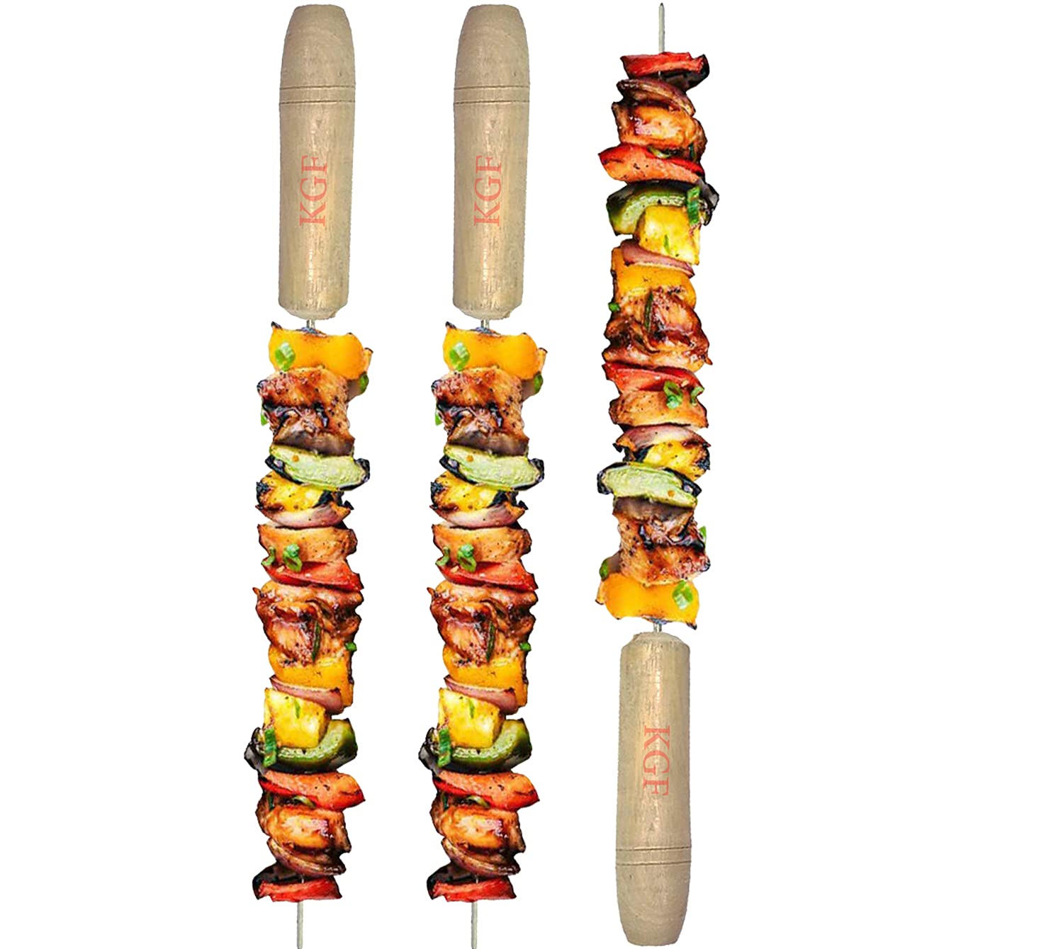 KGF BBQ Skewers with Wooden Handles for All Types of Grilling | Heavy Duty, Reusable Barbecue Skewers for Outdoor Grilling, Roasting, and Tandoor | Ideal for Meat, Vegetables, Kabobs. Set of 3 (B091MWX83S) Amazon Price History, Amazon Price Tracker