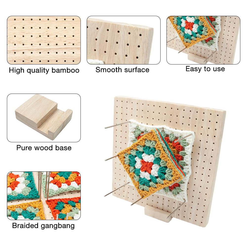 EBKCQ Planche de blocage pour Granny Square, Kit Crochet avec 5 Aiguille en Acier à Grand EBKCQ Planche de blocage pour Granny Square, Kit Crochet avec 5 Aiguille en Acier à Grand