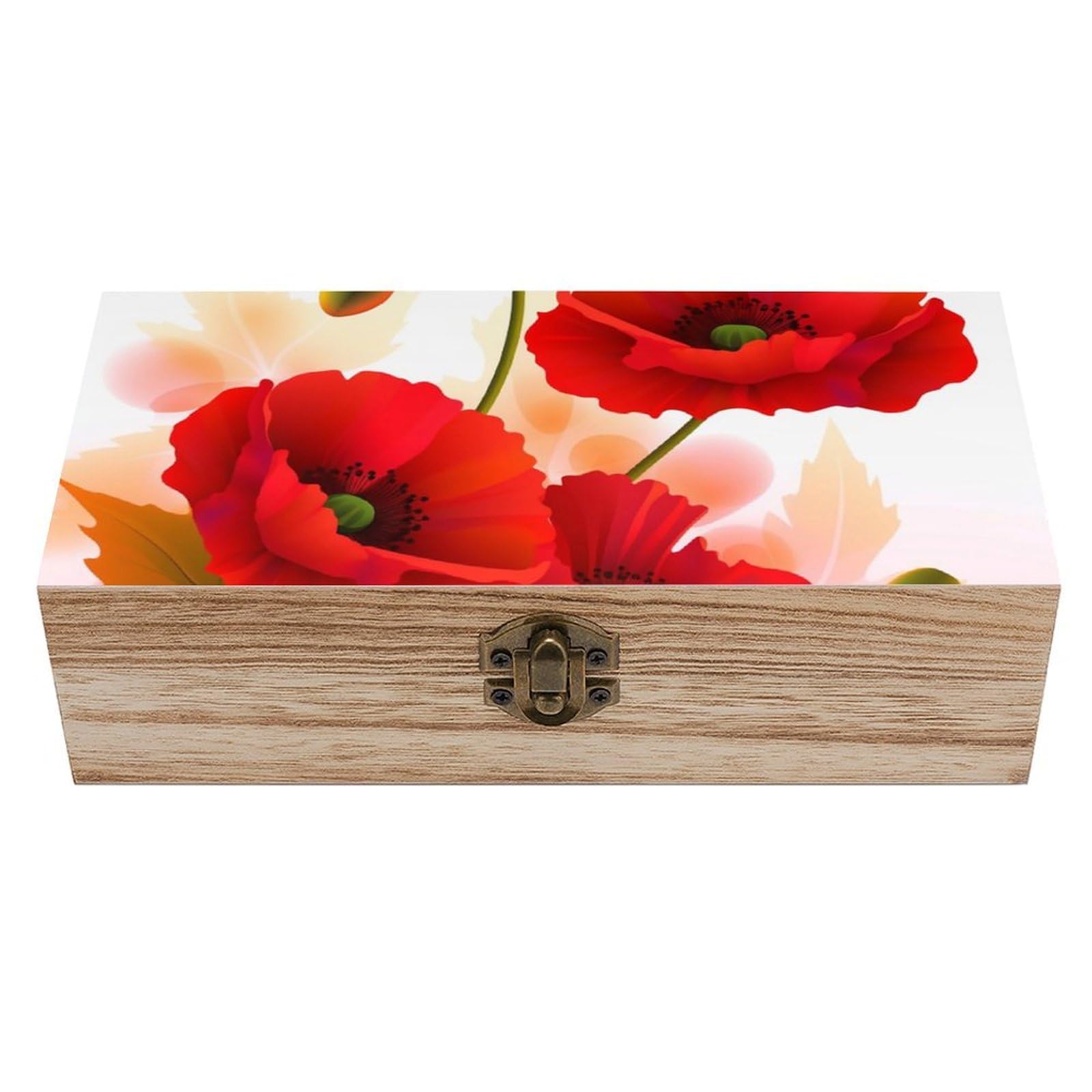 Flowers Vivid Petals Wooden Storage Box Jewelry Organizer Box with Hinged Lid Decorative Container Rustic Keepsake Boxes for for Crafts Photos Gifts Home Office Decoration