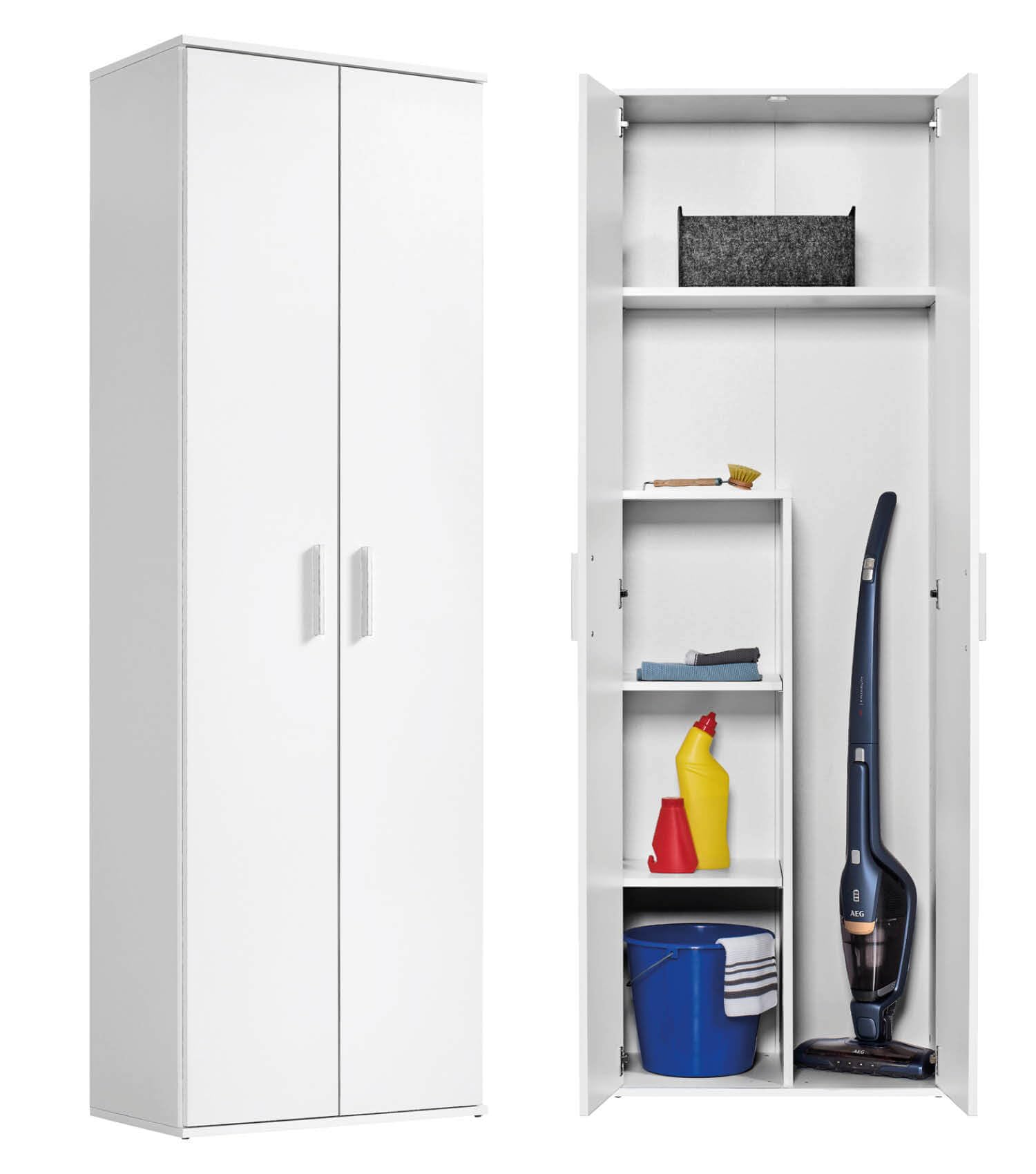mokebo Mehrzweckschrank Besenschrank (60x180 cm) 'Der Lange' Made in Germany aus Holz auch als Haushaltsschrank Putzschrank Vorratsschrank Flurschrank Weiß
