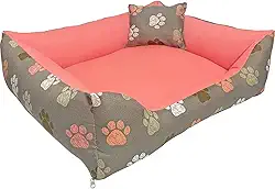 Cama Caminha para Pet Cachorro Gato Grande 70x60 com Zíper Lavável e Fundo Impermeável (Cinza Patinhas)