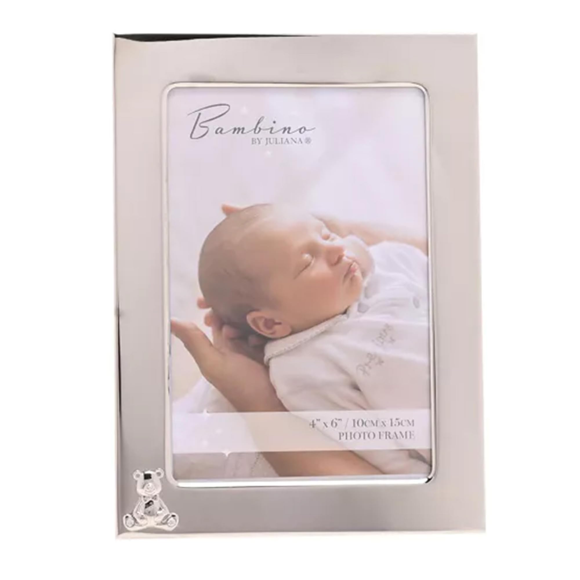 Widdop & Co Baby Photo Frame 4x6 inch, Teddy Design Silver Metal Frame