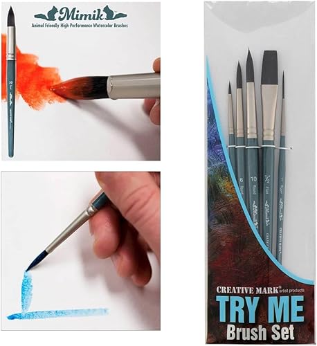 Miniatura 4 de Creative Mark Mimik - Juego de pinceles sintéticos de mango corto, diseño de ardilla, varios tamaños, paquete de 5 piezas