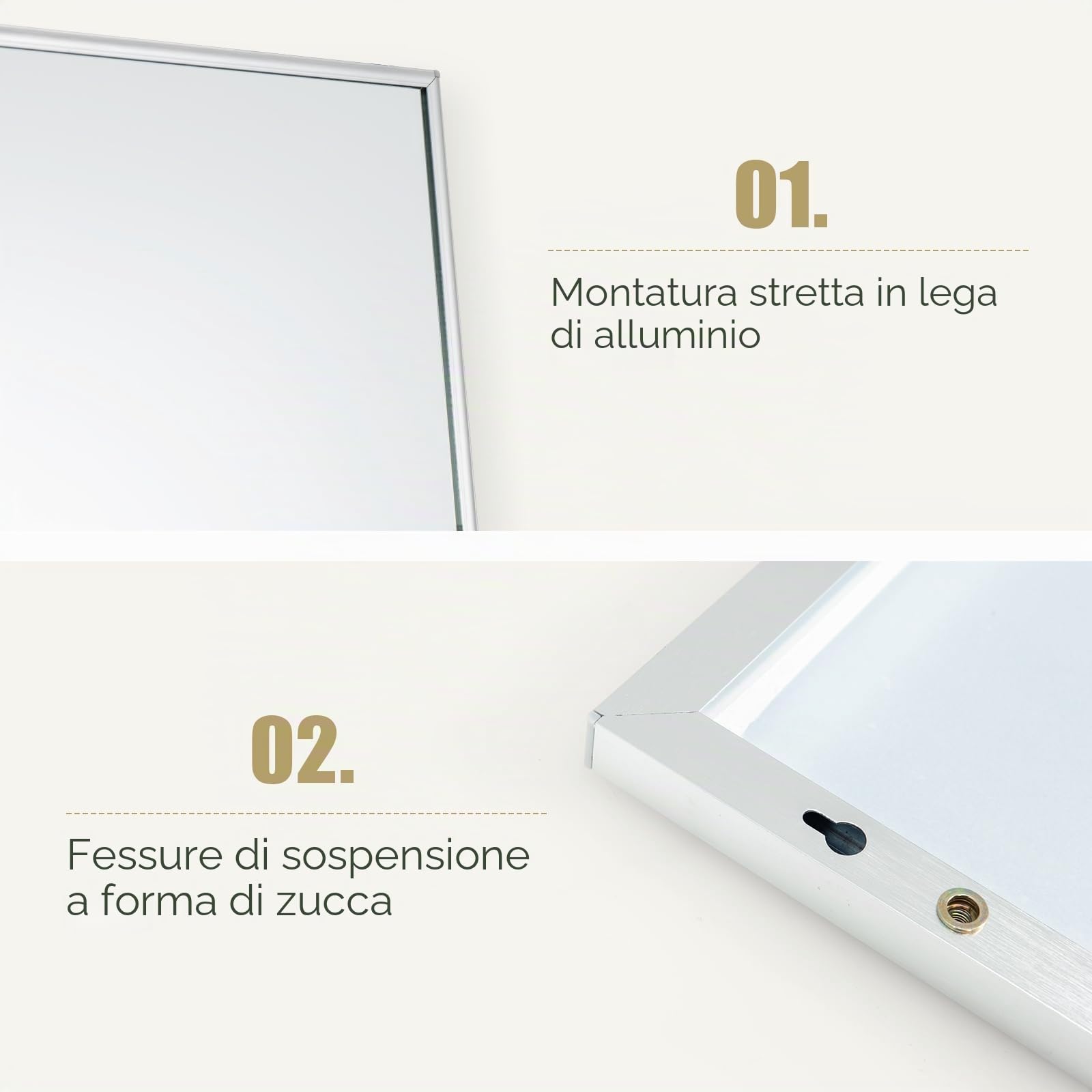 HOMASIS 2 in 1 Specchio da Parete e da Porta, 37x120 cm, a Figura Intera Regolabile in Altezza Con 2 Ganci, da Ingresso Antigraffio Antideflagrante Con Cornice in Alluminio (Argento)