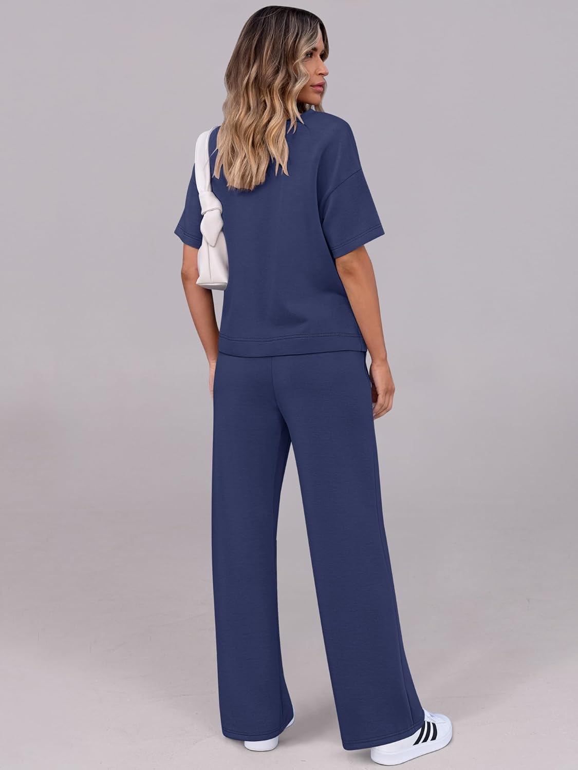 ANRABESS Women's Lounge Sets 2 Piece Outfits 2026 Summer Casual Short Sleeve Sweatsuits Matching Tracksuits Wide Leg Pant Set - Image 5