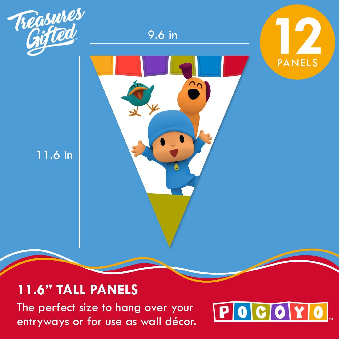 Treasures Gifted Officially Licensed Pocoyo Party Supplies Set of 3 Pre-strung Banners - (1) Birthday Banner & (2) Triangle Pennants - Pocoyo Birthday Decorations
