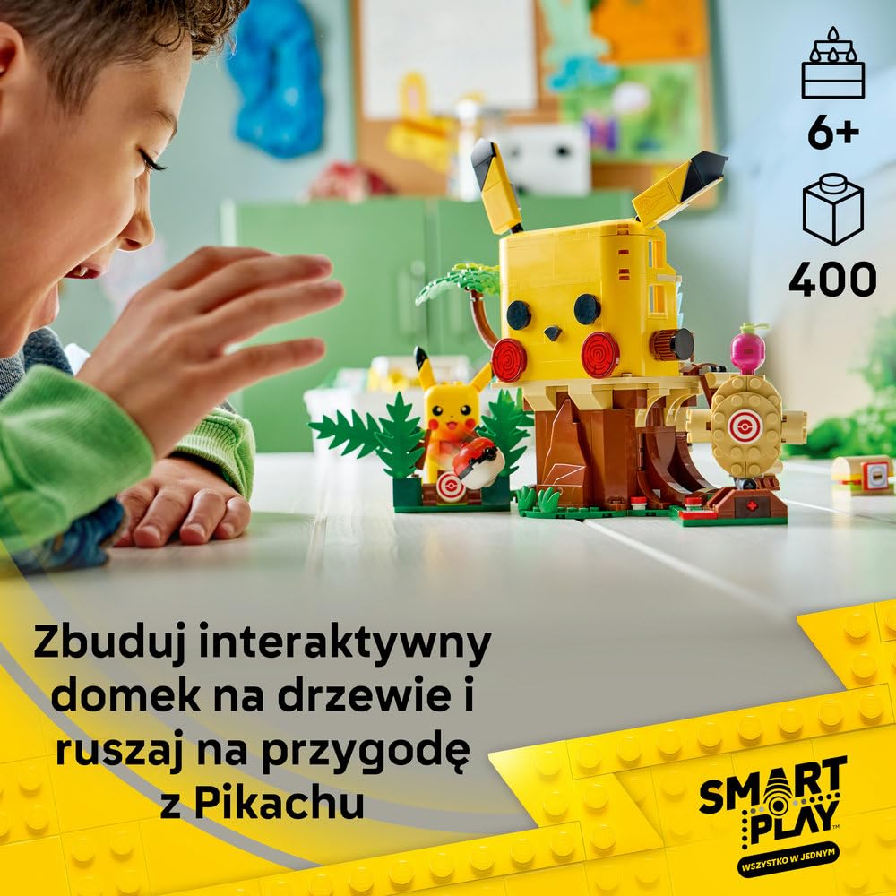 LEGO Pokémon SMART Play: Dom treningowy z Pikachu 72164 | Interaktywna zabawka z Pokémonami, zestaw Wszystko w jednym, 1 SMART klocek, 4 Tagi i ładowarka, dla dzieci 6+, 400 elementów
