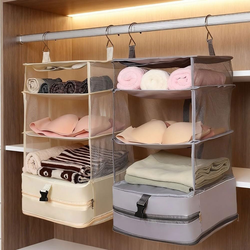 Leichte Kleidertasche aus Polyester zum Aufhängen mit organisierter Innenschicht für Schrank und Koffer (schwarz)