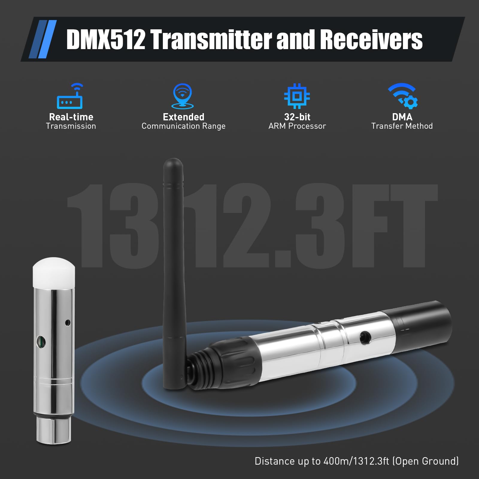 DMX512 - Trasmettitore con 7 ricevitori, controller DMX wireless 2,4 G ISM, controller di illuminazione a LED, senza fili, segnale DMX, per DJ LED, palcoscenico, luce per feste