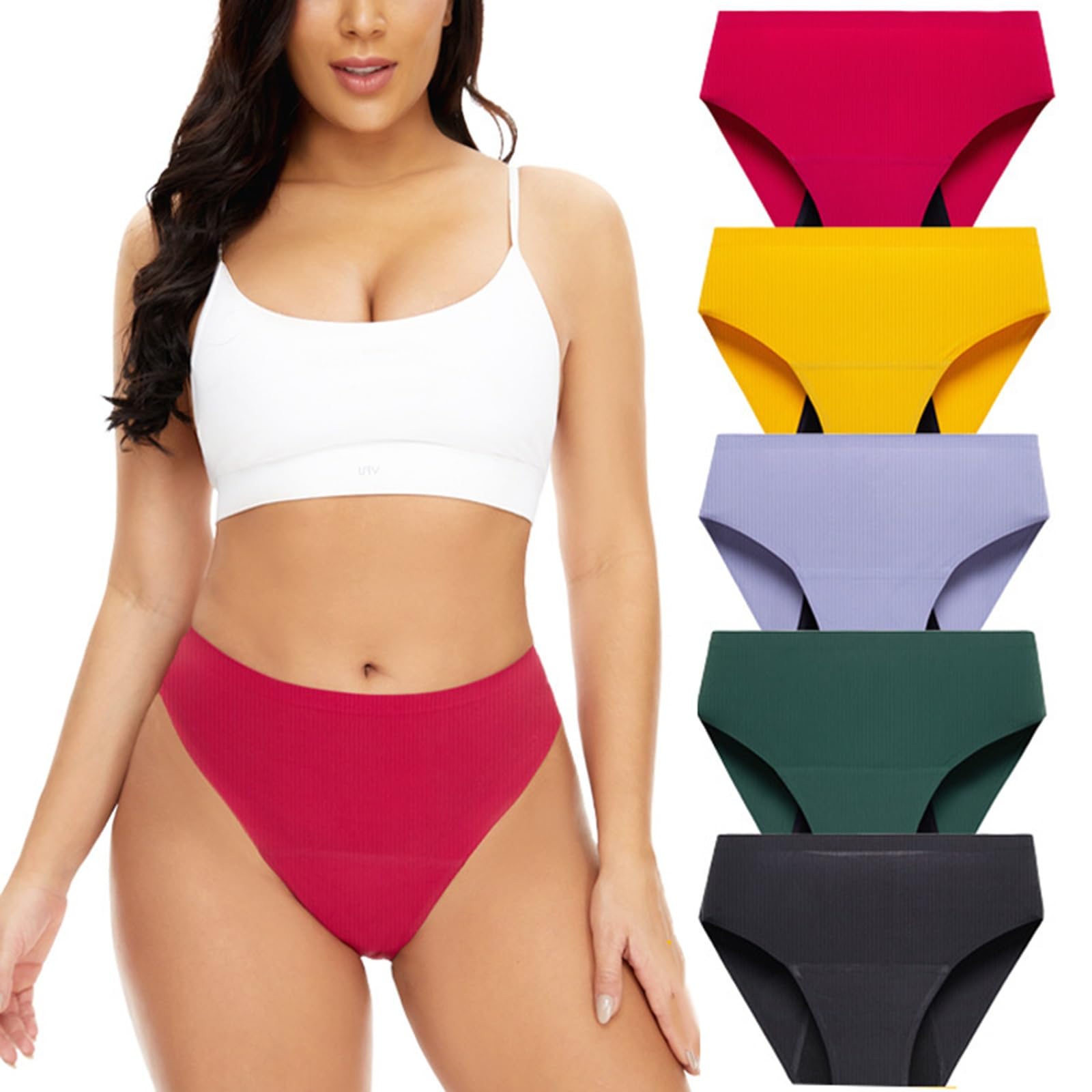 Pack de 5 Bragas Menstruales Mujer Cintura Alta Braga Menstrual Algodón Ropa Interior Protección