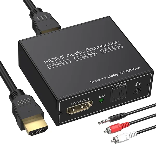 HDMI ARC Audio Extractor 4K60Hz,HDMI to Optical/SPDIF 3.5mm AUX Audio Adapter Converter Splitter Support LPCM 5.1/DTS/DSD for Laptop/TV Box/DVD/PS5