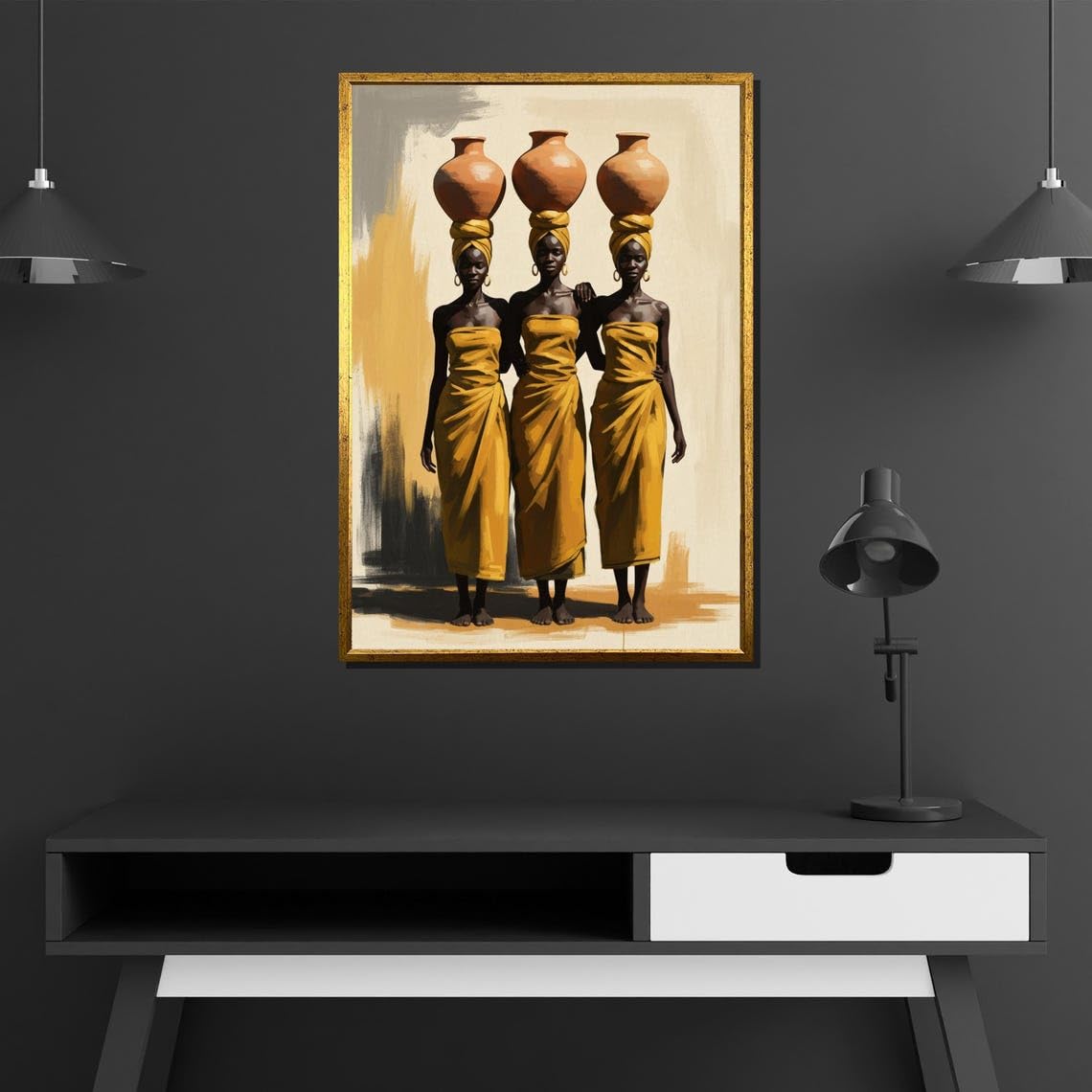 XINBAO Obraz afrykańskich sióstr - gotowy do powieszenia na ścianie w salonie - plemienne kobiety plakaty i druki do salonu (40x60cm/bez ramki)