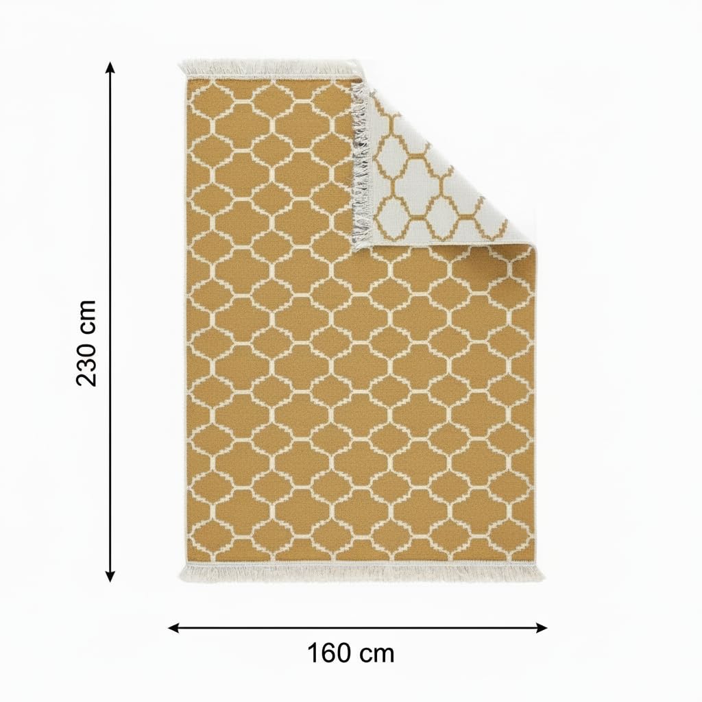 Jimri Alfombra de Pasillo - alfombras para salón, Dormitorio, Cocina, habitación Infantil, baño - Alfombra Boho Kelim - Morocco-Gold White, 160 x 230 cm