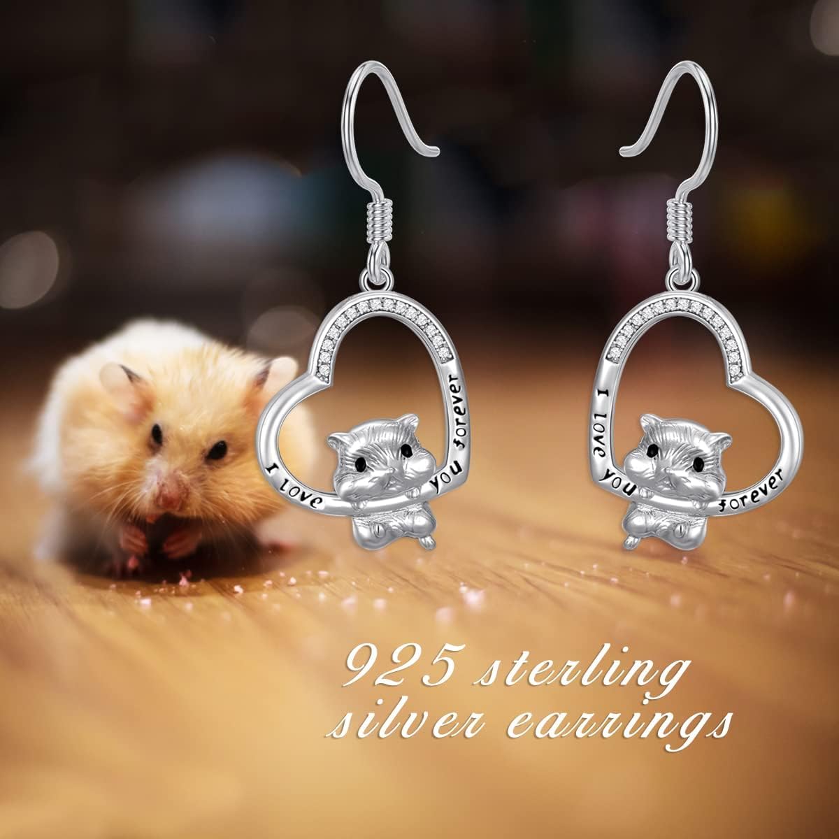 ROMANTICWORK Hamster Dangle Earrings for Women S925 Sterling Silver Heart Animal Jewelry Gift for Girlfriend Wife or Mother's Day