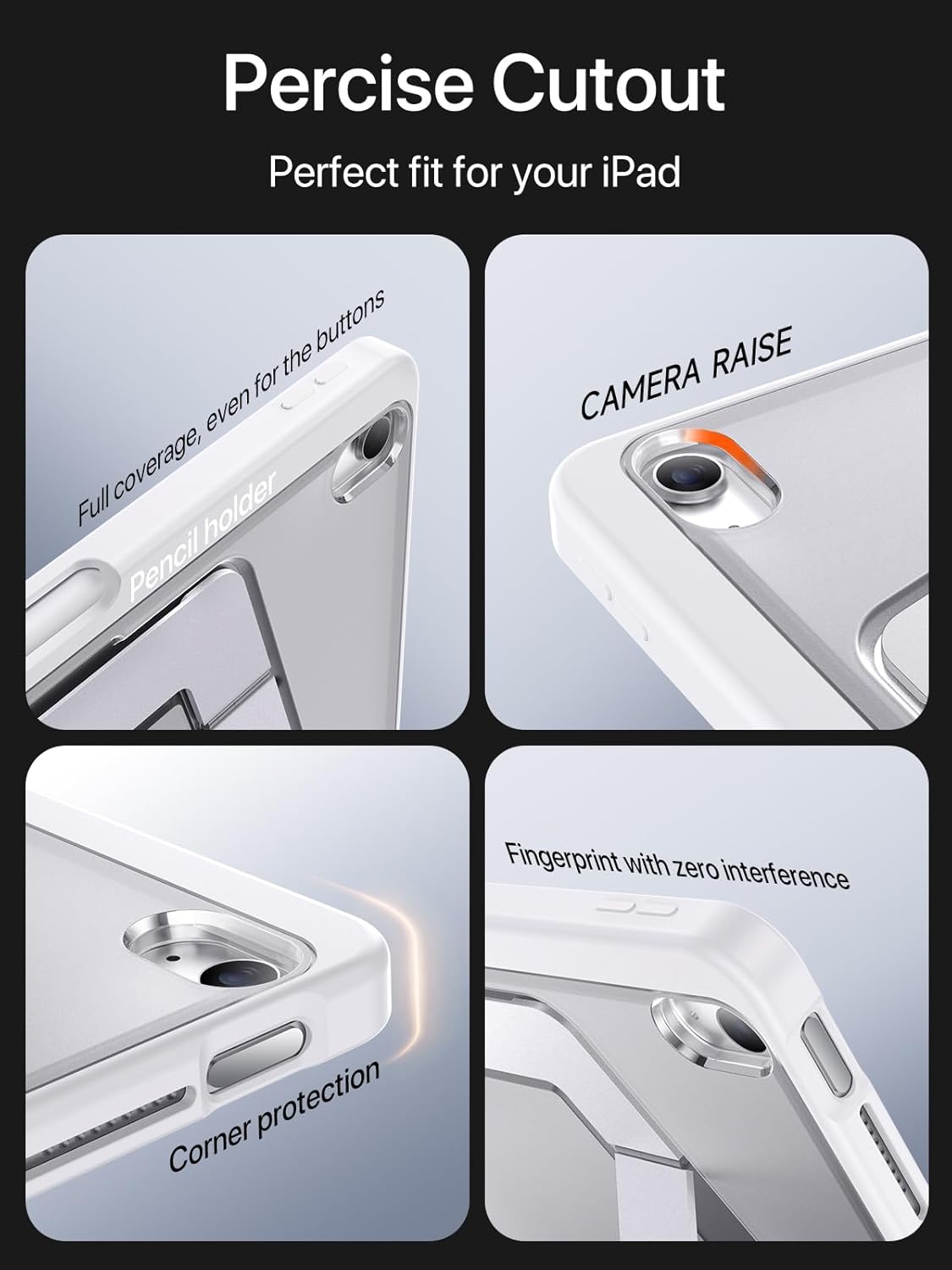 Case for iPad Air 11 inch M4/M3/M2(2026/2025/2024), iPad Air 4/5th Generation, Dual Multi-Angle Adjustable Kickstand Full Protective Case with Built-in Pencil Holder (White, iPad Air 11 inch)