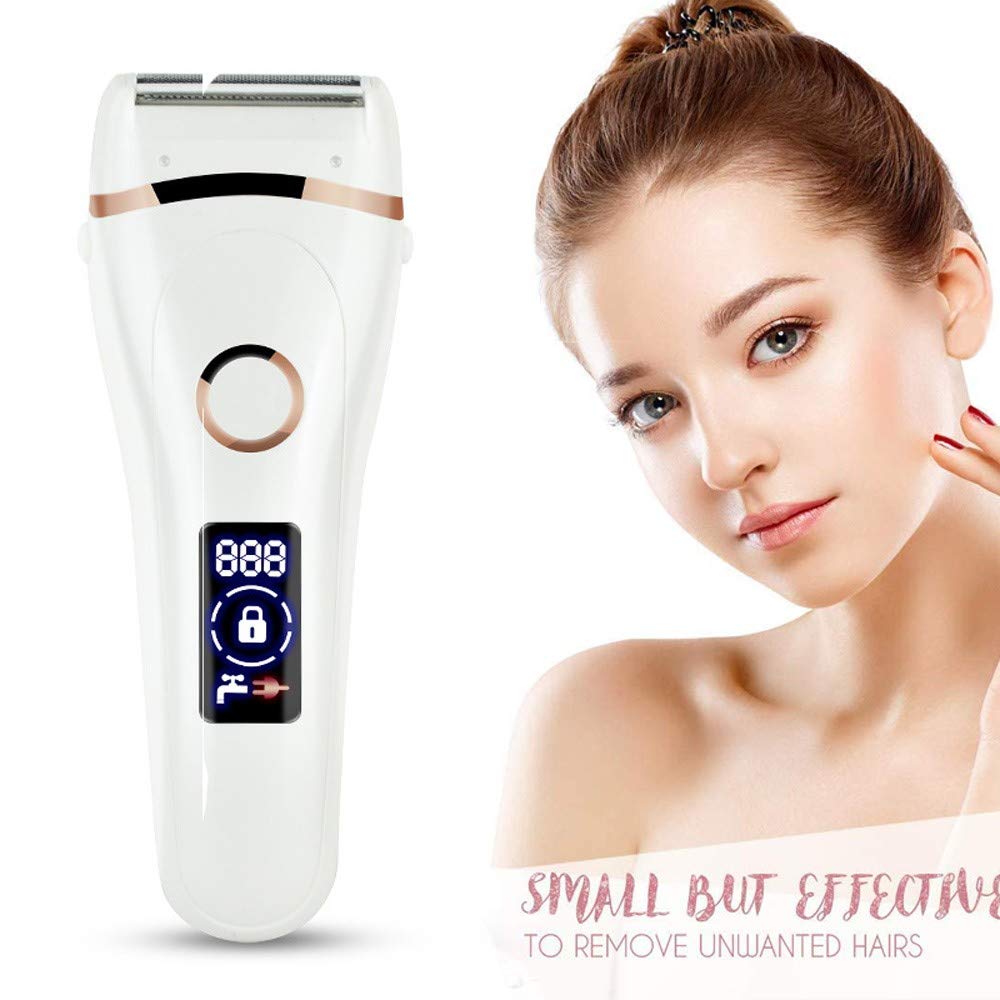 HAIRCURLER Ladies Electric Facial Hair Remover, Painless Hair Epilator, Womens Razor Bikini Trimmer with LED Display,Rechargeable Cordless Body Hair Removal for Women Legs Underarms LineWhite