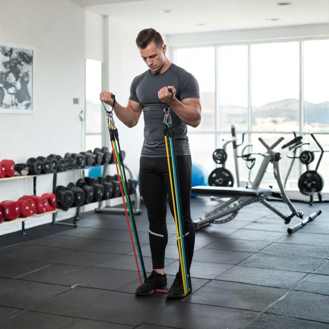Fit Active Sports Zestaw taśm oporowych z uchwytami paski do kostki kotwica do drzwi wykres ćwiczeń i torba do noszenia doskonałe do wzmocnienia ciała wzmacniania mięśni stawów i więcej