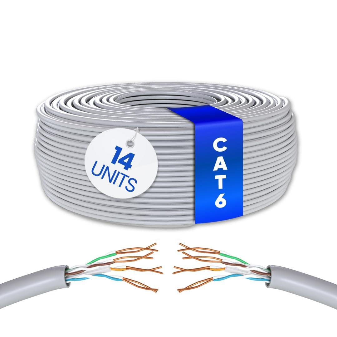 Mr. Tronic Granel 14 szt. Kabel Ethernet Cat 6 50m, Bulk Kabel sieciowy do szybkiego i niezawodnego Internetu - AWG24 Cat6 luzem, 1 Gb/s Internet 250 MHz UTP CCA (14 x 50 metrów, szary)