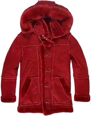 red shearling coat