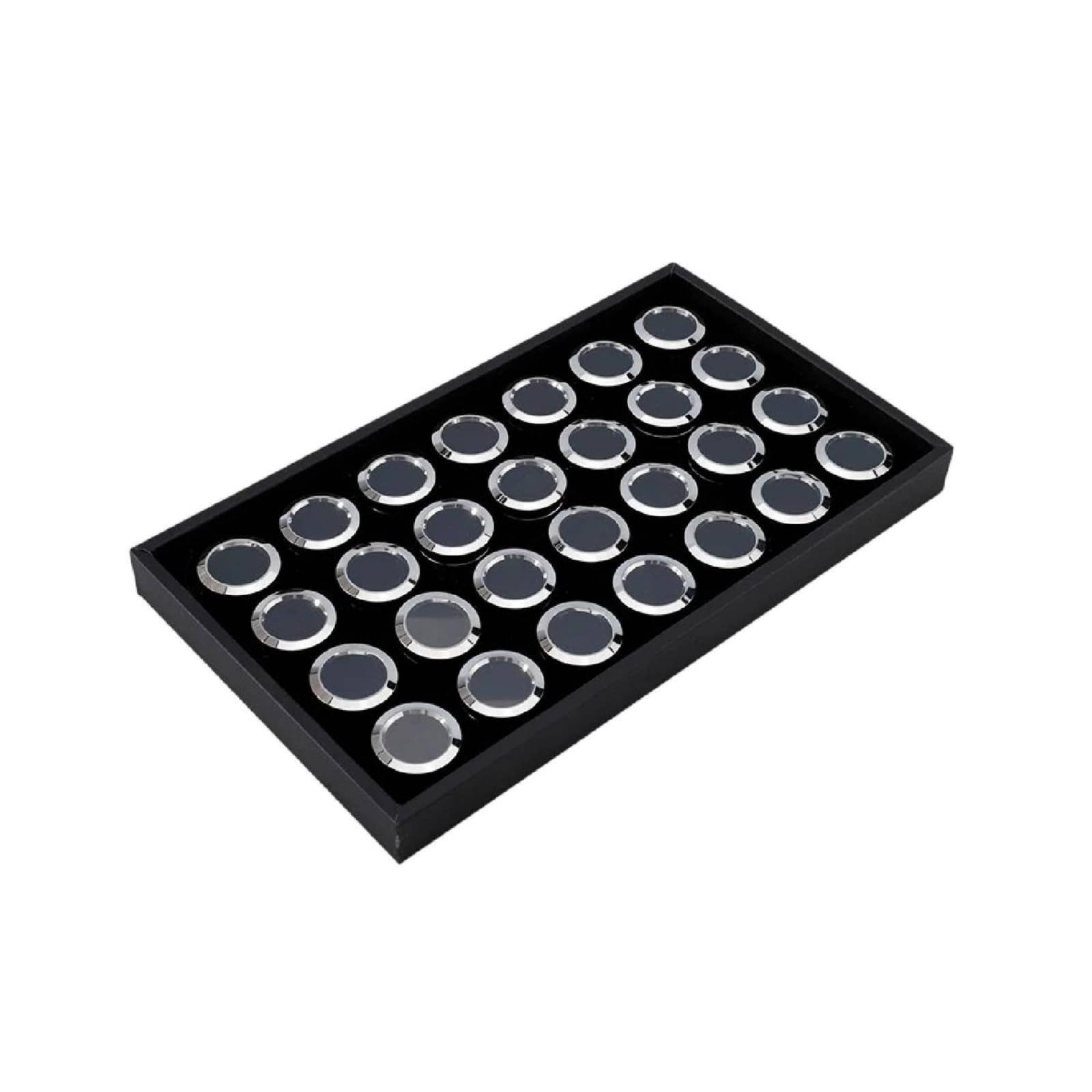 Schmuckdisplay mit 28 Mulden metallisch Stein-präsentationsdisplay flach steintablett für schmuckmesse, Size to 1, Silber