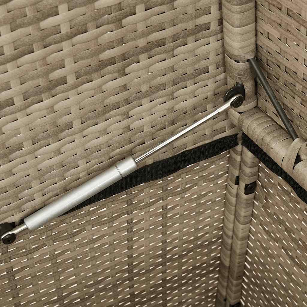 SYDE Banco de Jardín Ratán Sintético Beige con Cojín | Almacenamiento bajo asiento, Bolsa Impermeable, Resorte de Gas, Funda Lavable, Máx 110 kg
