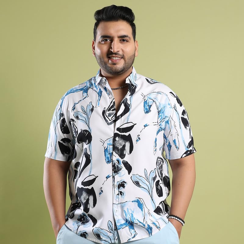 Image of Instafab Plus Men's Shirt for Casual Wear | Spread Collar | Button Closure | Plus-Size Fit | Short Sleeve | Cotton Shirt Crafted with Comfort Fit for Everyday Wear