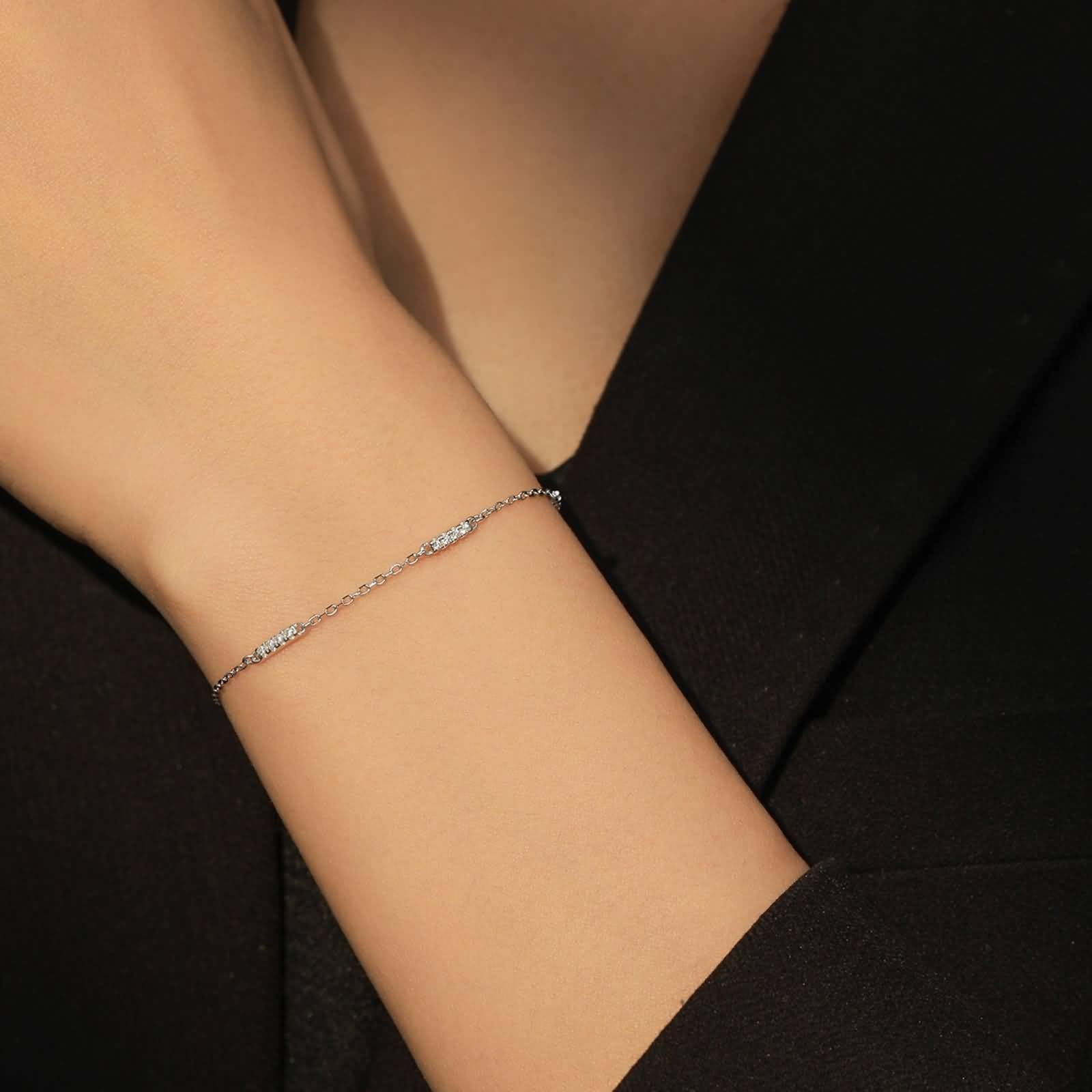 Donna Bracciali Catena Oro Bianco 9K / 14K / 18K, Catena con Diamante, Regolabile 16 CM + 5 CM, Bracciali Donna Argento