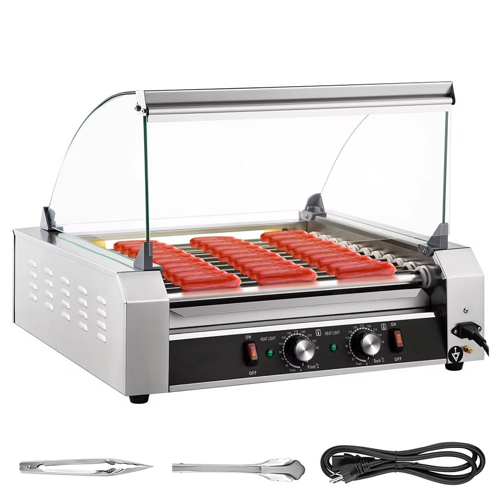 SAWEEZHot Dog Roller Sausage Roller, Rollers Warming Drawer, Stainless Steel Electric Sausage Grill Cooker, Dual Temp Control Barbecue Grill Machine, for Breakfast Sausages