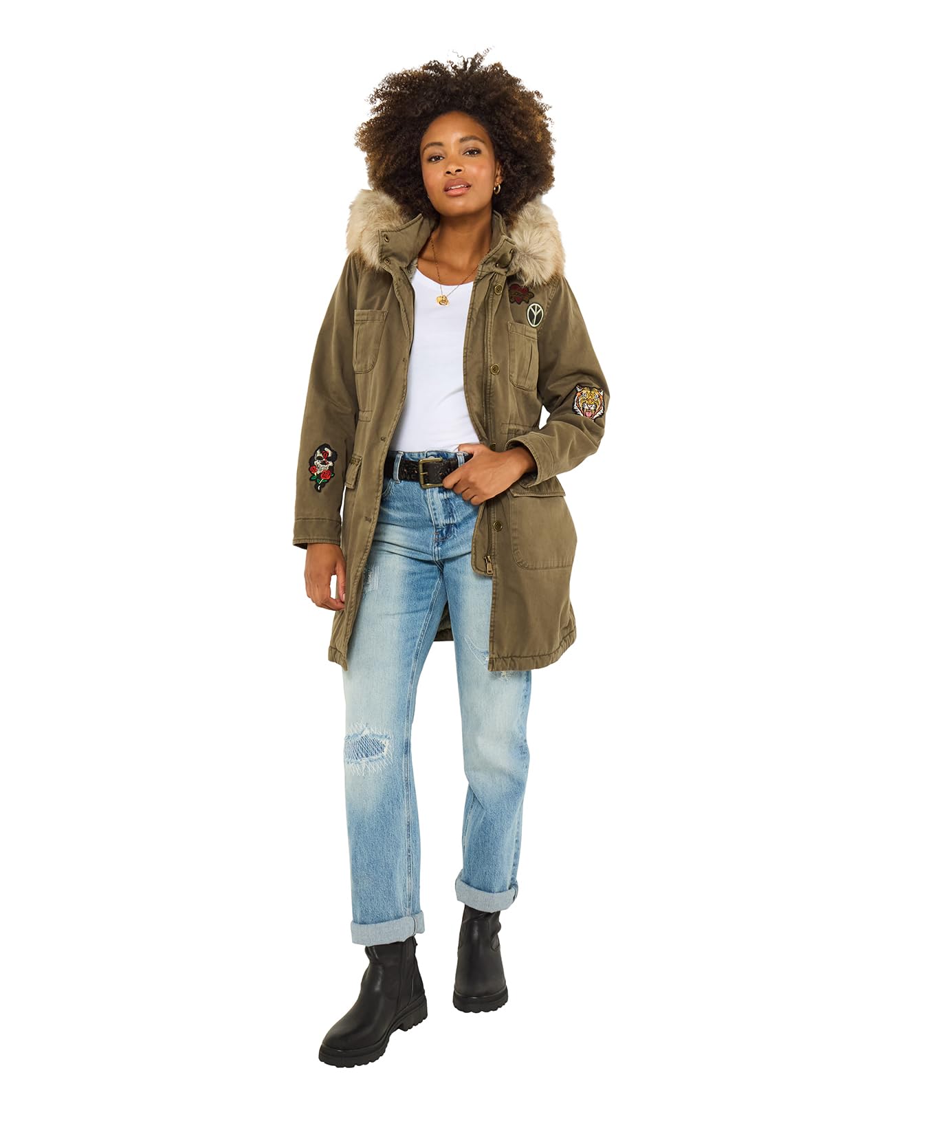Joe Browns Women's Badged And Embroidered Parka, Regular, Green, UK 14