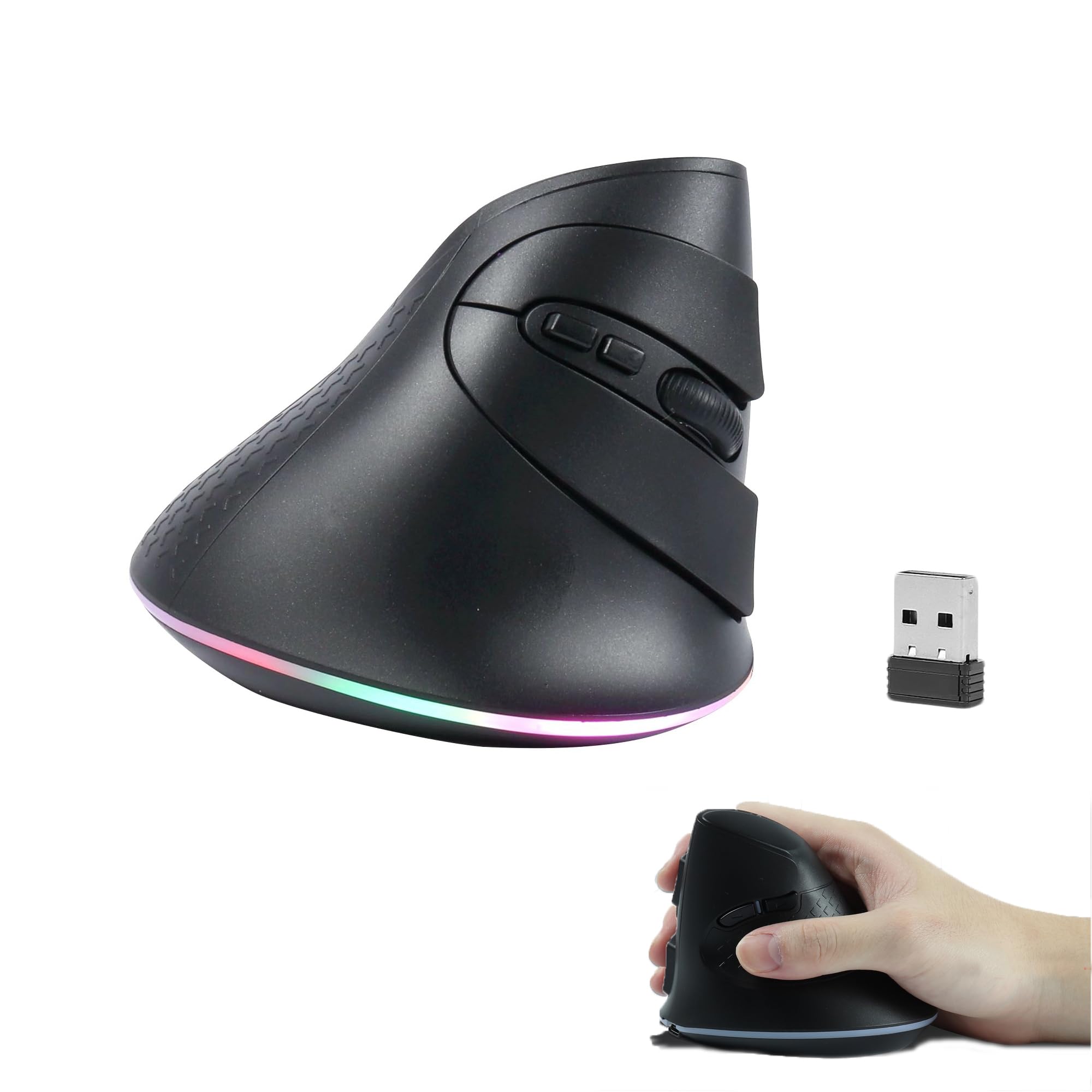2.4G Wireless Mouse Ergonomic Vertical Mouse Bluetooth Mouse RGB Optical Mouse with USB Receiver 7 Buttons 4 Adjustable DPI Cordless Computer Mice for PC Laptop Desktop,Black-image-47