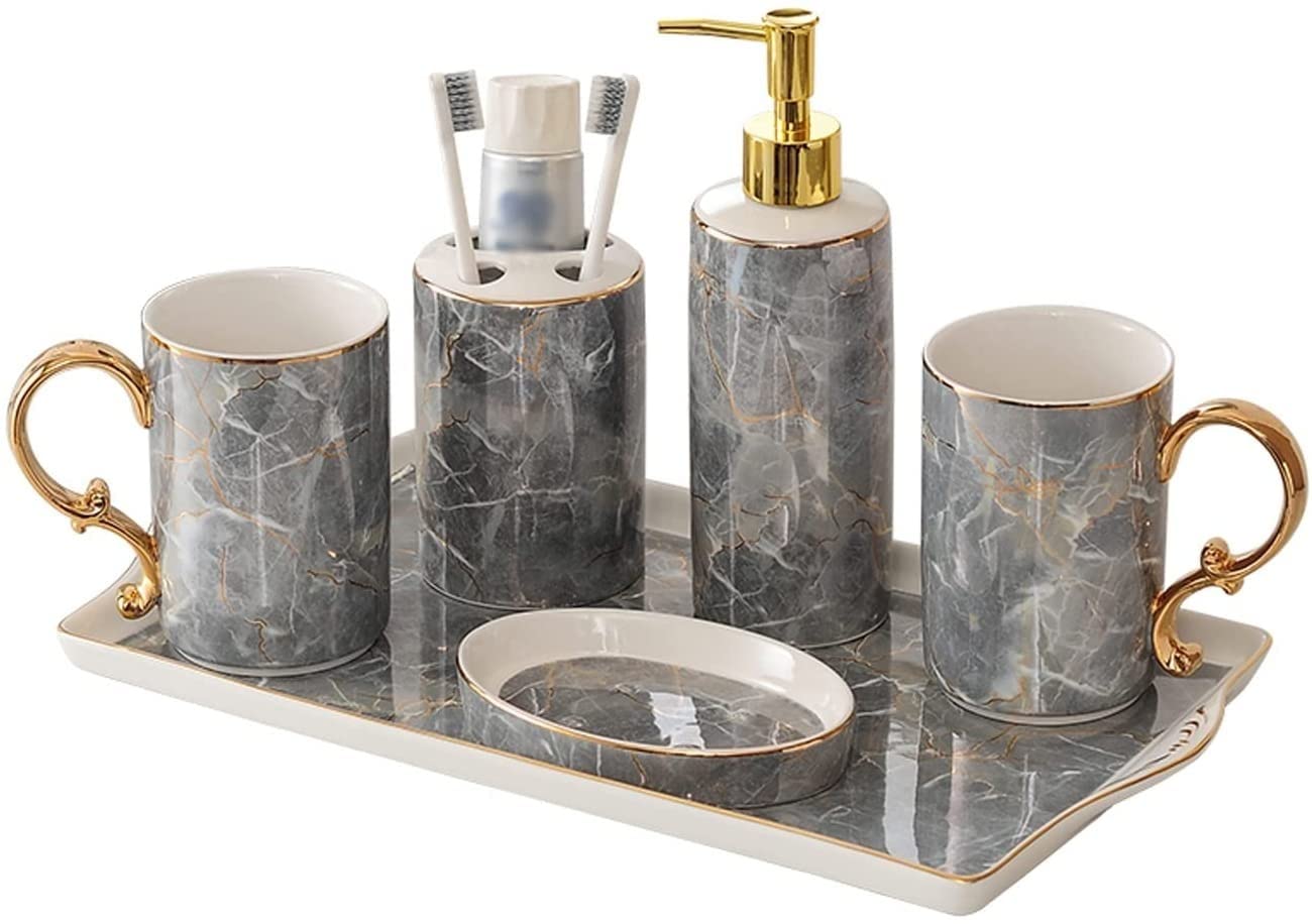 Taza de enjuague bucal y set de cerámica para renovar tu lavabo familiar