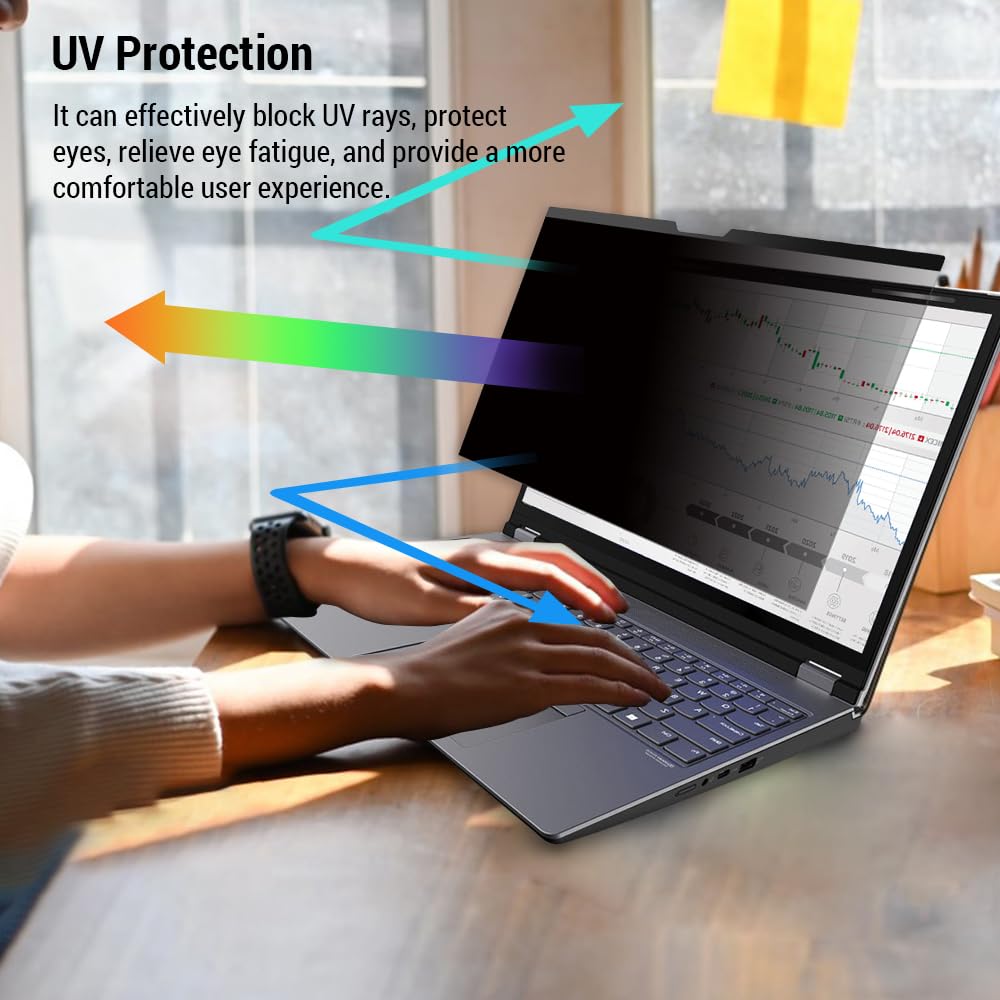 Docooler Magnetic Privacy Screen, 11.6‘’-15‘’6 Inch Anti Blue Light Screen Filter Protector, Reduce Eye Strain Anti Glare?UV Light Laptop Screen Protector Blocking Filter with 16:9 Aspect Ratio