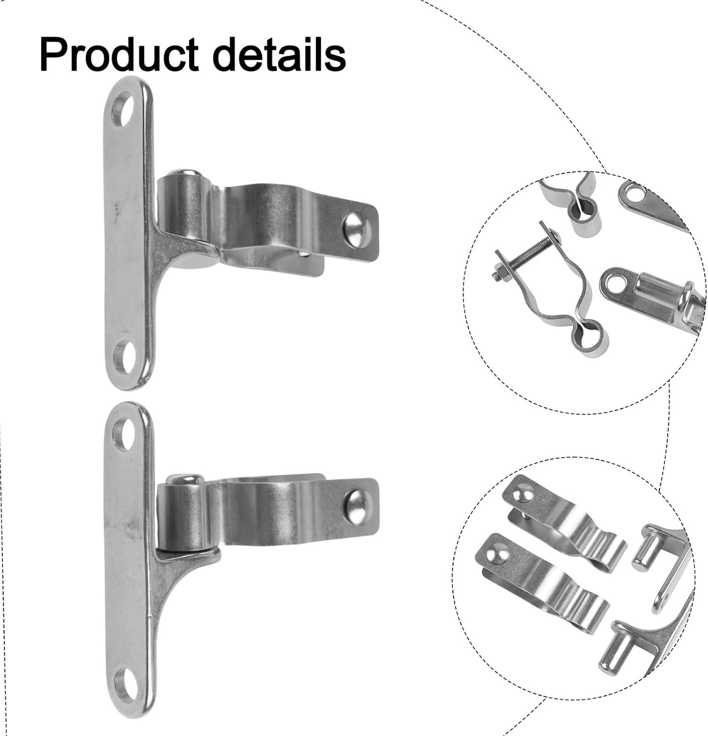 304 Stainless Steel Gate Hinges 2-Pack, 35mm OD Pipe Bracket for Farm Fence Barn Door, Heavy Duty 6mm Thick Wall Mount Hardware Kit with Bolts