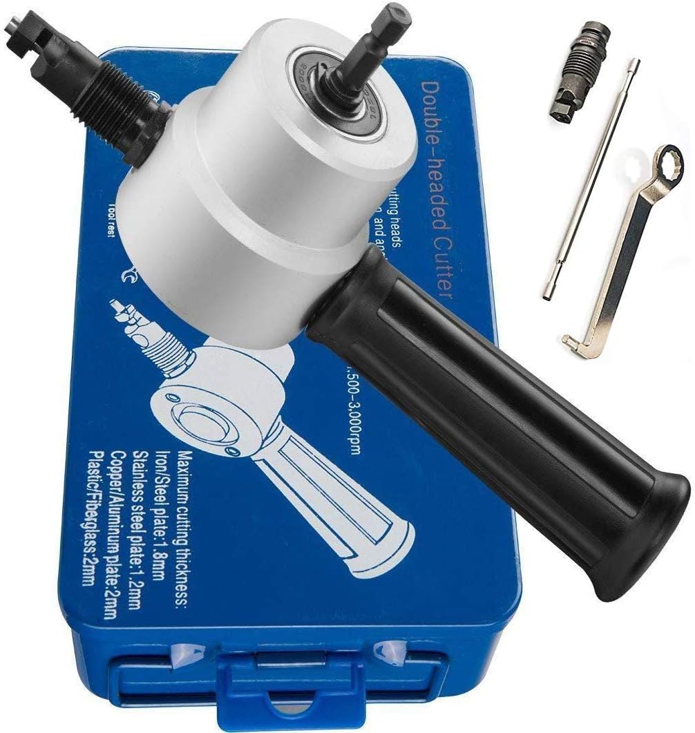 Double Head Metal Sheet Nibbler Cutter by ATL - Drill Attachment Metal Nibbler Tool Kit with Wrench and Extra Nibbler Parts – 5 Pcs/Set - Iron Tool Box