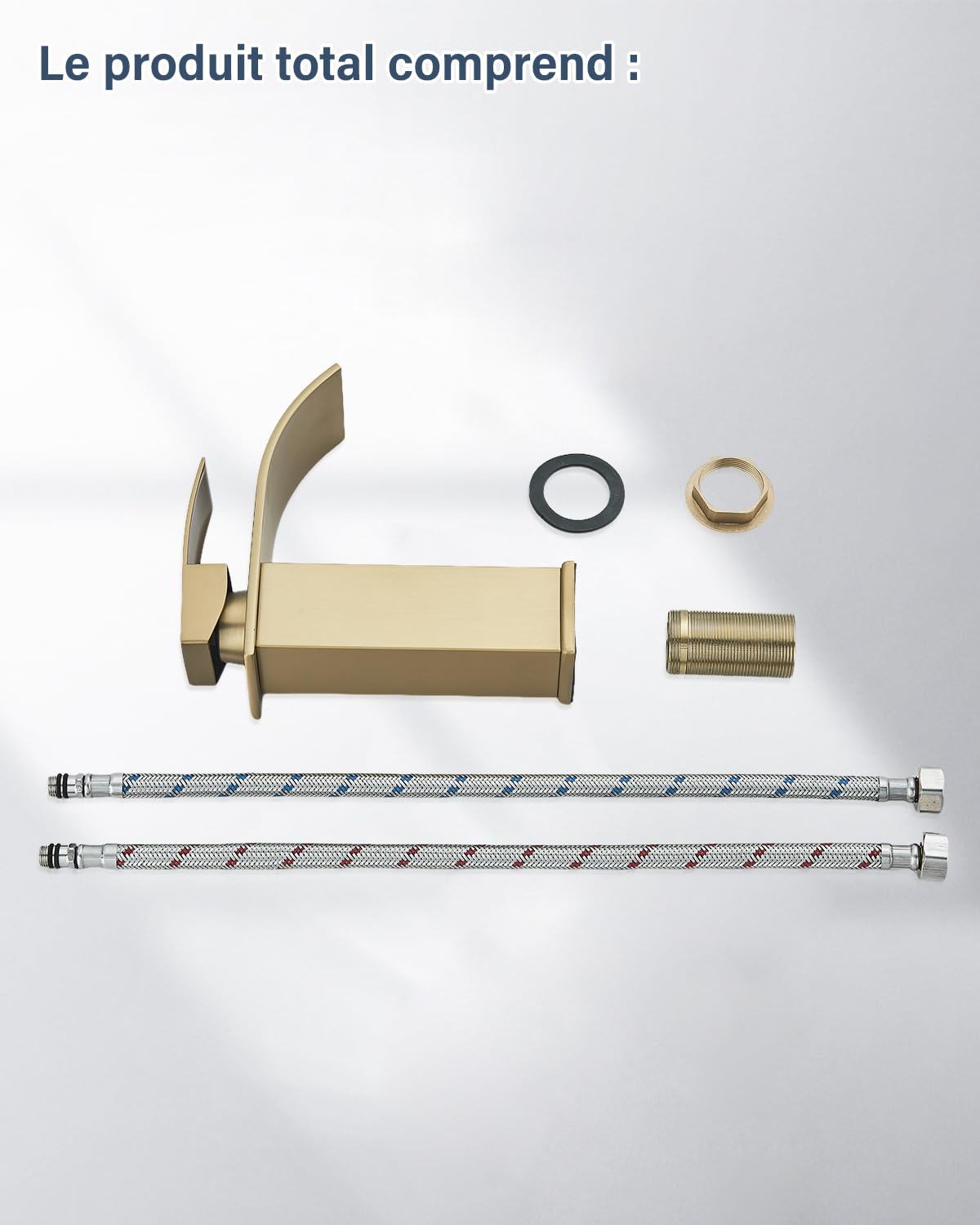 Moderne Robinet Salle de Bain Cascade, Design Elégant Robinet Lavabo, Eau Chaude et Froide Disponible,Robinet Mitigeur de Salle de Bain à Cascade à Trous,Finition Dorée Brossée